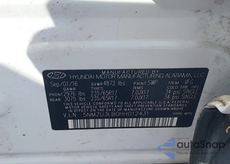 2017 Hyundai Santa Fe Sport 2.4L from USA, damaged, VIN 5NMZU3LB0HH012431